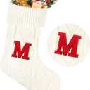 21 Inches Knitted Christmas Stockings with Initials, Large White Custom Monogram Christmas Stockings with Letter, Suitable for Xmas Holiday Party Gifts & Decoration for Fireplace (White-M)