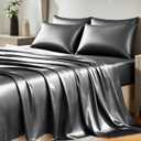 CozyLux Satin Sheets King Size Sheet Set - 6 Piece Silky King Sheets, Luxury Dark Grey King Bed Set with Smooth and Soft Microfiber, Includes 1 Fitted Sheet, 1 Flat Sheet and 4 Pillowcases