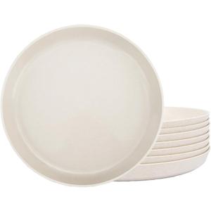 10 Inch Plastic Dinner Plates Set of 8, Microwave Safe Wheat Straw Plates, Unbreakable Reusable Plates for Kitchen & Restaurants, Non-Toxic Dishwasher Safe TablewareNon Ceramic