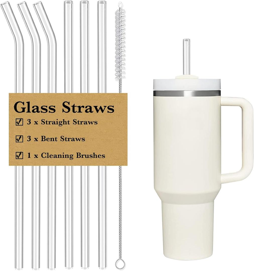 Reusable Straw for Stanley 40 oz 30 oz Cup Tumbler Replacement Stanley Straw 6 Pack Clear Glass Straw with Cleaning Brush Stanley Cup Accesspries