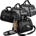 Sweetude 4 Pcs Cat Carrier Soft-Sided Pet Carrying Bag for Cat Under 13 Lbs, 16.9 x 11x 7.5 Inch, Portable Foldable Comfortable Bag for Small Pet Travel(Black, Gray)