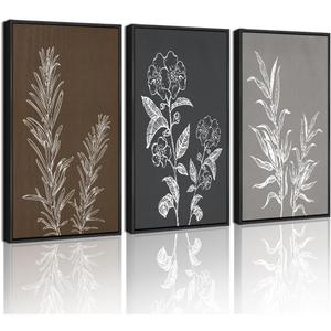 Drsoum Vintage Flower Wall Art Retro Floral Wall Hanging Decor Rustic Farmhouse Colorful Botanical Prints Artwork for Living Room Dining Room Hallway 16x24in Black Framed