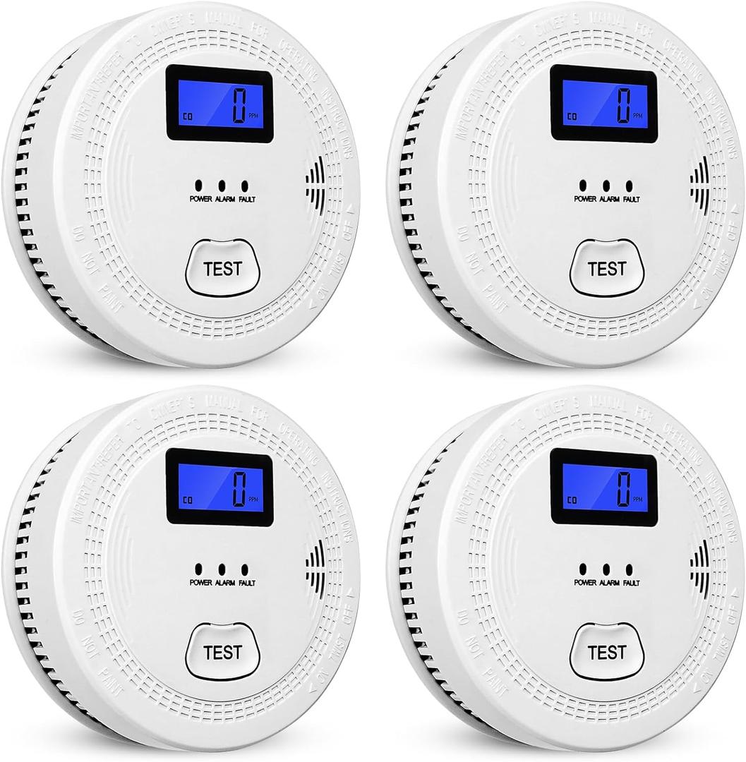 4-Pack,Smoke and Carbon Monoxide Detector,2 in 1 CO & Smoke Alarm,Carbon Monoxide Detectors,Smoke Detector,85dB in Alarm,LCD Screen,Easy to Install