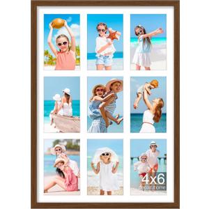 decorUhome 14x20 Picture Frames Collage Wall Decor, Display 9Pcs 4x6 Photos with Mat or 1Pcs 14x20 Unmatted, 9 4x6 Collage Picture Frames for Wall Mounting, Brown