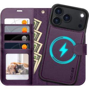 OCASE for iPhone 17 Pro Max Detachable Wallet Case with Card Holder, 2 in 1 PU Leather Flip Folio with RFID Blocking Stand Wrist Strap Shockproof Phone Cover 6.9 Inch 2025, Dark Purple