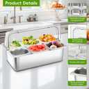 Countertop Food Serving Display Container with Clear Roll Top Cover, Stainless Steel Buffet Food Serving Tray, Condiment Serving Container Dispenser for Restaurant Kitchen Party(6 Compartments) 20.8" x 13" x 13"