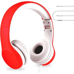 LilGadgets Connect+ Foldable Headphones, Adjustable Fit Soft Touch Padding for Kids with Mic, Volume-Limited & Noise Reduction On-Ear Wired Headset for School with SharePort - Red, Ages 3-14