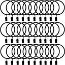 30 Pack Strong Iron Metal Curtain Rings with Clips 2.5 Inch Diameter, Decorative Drapery Rustproof Curtain Rod Clip Ring, Durable Vintage Drapery Hooks with Clips (30PCS Black)