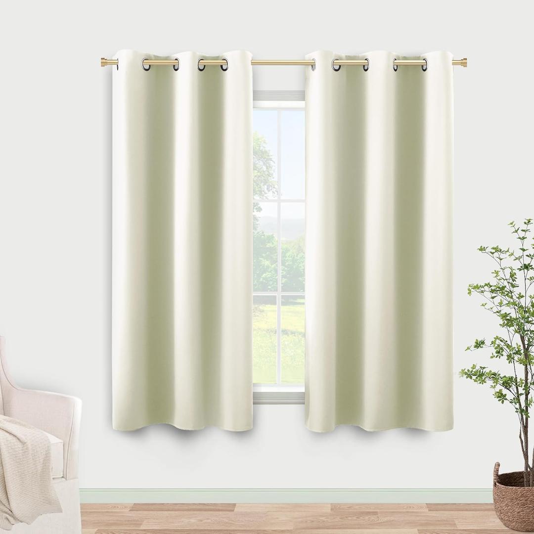 KOUFALL Small Window Curtains 45 Inch Length for Kitchen, 2 Panels Set Blackout Grommet Short Room Darkening Shades Blinds for Bedroom Windows Nursery, 34 Wide, Cream Off White Ivory Beige