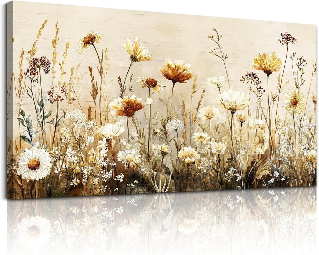 hyidecorart Large Nature Floral Botanical Farmhouse Wall Decor Wall Art for Living Room Elegant Flowers Canvas Prints Painting Pictures for Bedroom Bathroom Home Office Wall Decoration, 48"L x 24"W