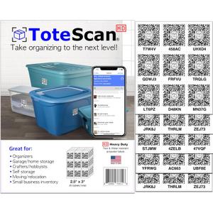 ToteScan HD (Heavy Duty) Intelligent QR Labels for Organization/Moving/Storage (45 Unique Labels, 2.5"x3")