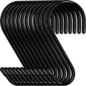 12 Pack 4-1/2 Inch S Hooks, Large Vinyl Coated Closet Hooks Non Slip Heavy Duty for Hanging, Steel Metal Black Rubber Coated for Jeans Plants Clothes Pot Pan Cups Towel