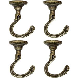 Large Swag Ceiling Heavy-Duty Hooks with Complete Hardware Kit - Ideal for Hanging Plants, Ceiling & Drywall Installation (4 Sets Antique Brass)