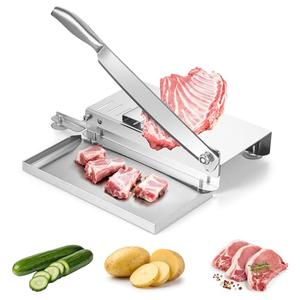 DRINTON Meat Bone Cutter, Manual Meat Slicer Bone Cutting Knife with Food-grade Stainless Steel Blade and Food Catch Tray, Beef Jerky Chicken Bone Cleaver for Home and Commercial Cooking, 15.5 Inches