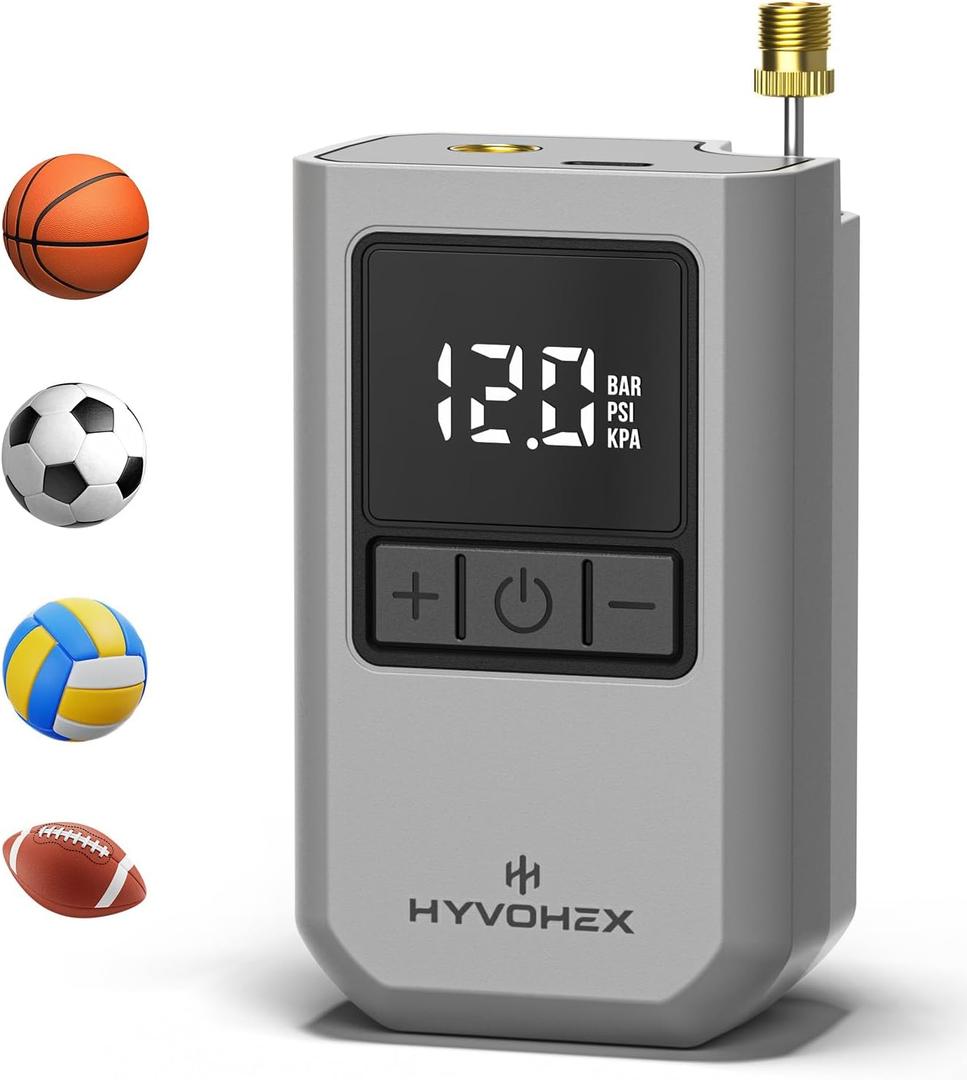 Ball Pump for Sports Balls, Portable Electric Basketball Pump Ultra Fast Inflation, with Digital LED Display Air Pump for Balls, Preset Pressure with Ball Needle for Soccer, Volleyball (Grey)