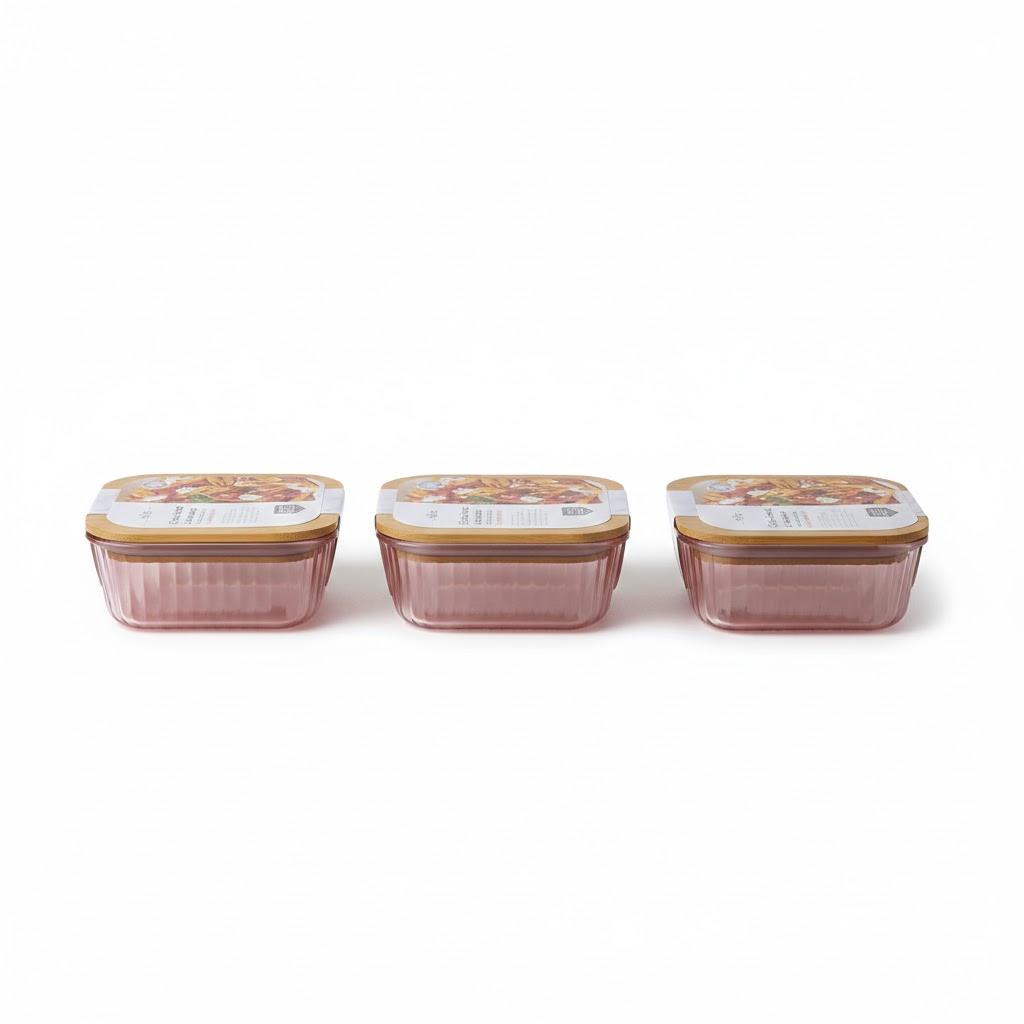 Alta Food Container with Bamboo Lid, FLTD 51.3Z, Rose, 3 Pack