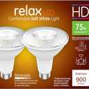 GE Lighting Relax HD PAR30L Flood Light LED Light Bulb, 75-Watt Replacement, Dimmable, Medium Base, Soft White, 2-Pack (2 Count (Pack of 1))