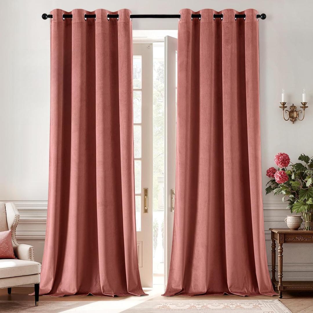 ANRODUO Dusty Rose Pink Velvet Curtains 84 Inches Long Blackout Thermal Insulated Soundproof Curtain Privacy Room Darkening Curtains Grommet Window Drapes for Bedroom Living Room Set of 2