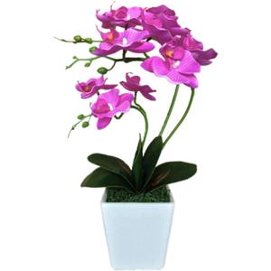 15" Tall Artificial Silk Phalaenopsis Orchid Flower Plant Pot Arrangements (Dark Blue-Purple)