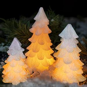 Yongmao Glittering White Christmas Tree Shaped Flickering Flameless LED Candles with Timer, Real Wax Battery Operated for Home Party Decoration and Gift (Set of 3)