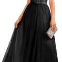 BeryLove Sequin Dress for Woman Vintage A Line Wedding Formal Swing Mesh Dress Sleeveless Cocktail Maxi Gowns (Black, L)