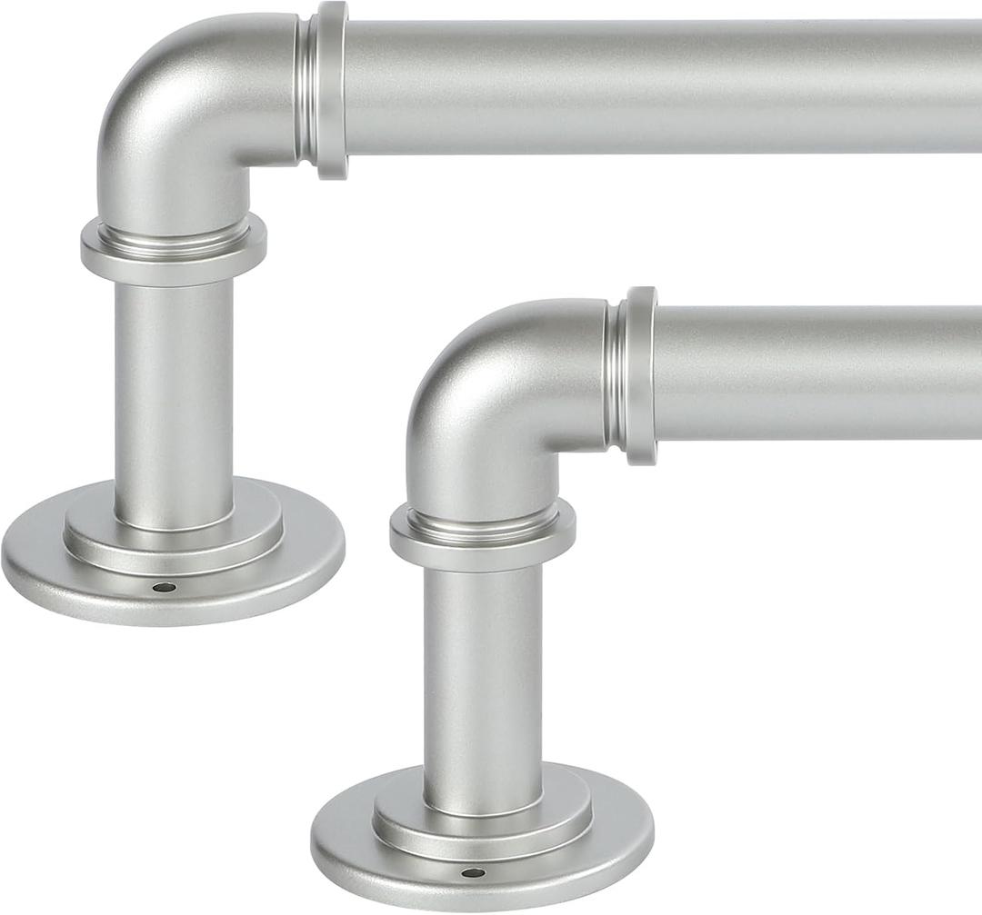 OLV 2 Pack Silver Industrial Curtain Rods for Windows 48 to 84 Inch(4 to 7 Feet), 1 Inch Diameter Blackout Wrap Around Adjustable Heavy Duty Window Drapery Rods, Indoor and Outdoor (36''-88''|2 Pack)