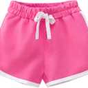 2 Pack Little Big Girls Running Athletic Cotton Shorts Toddler Kids Workout Dance Dolphin Short (3T, A03-rosered-purple-green(2pack))