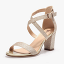 IDIFU Women's IN3 Grace Strappy Block Heels Sandals Comfy Open Toe Chunky Dress Wedding Shoes with Adjustable Cross Strap, 8
