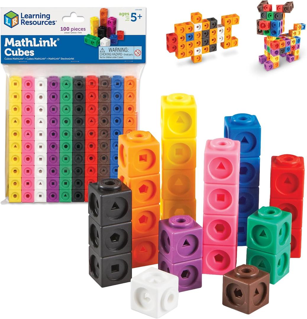 Learning Resources MathLink Cubes - Set of 100 Cubes, Ages 5+ Kindergarten, STEM Activities, Math Manipulatives, Homeschool Supplies, Teacher Supplies