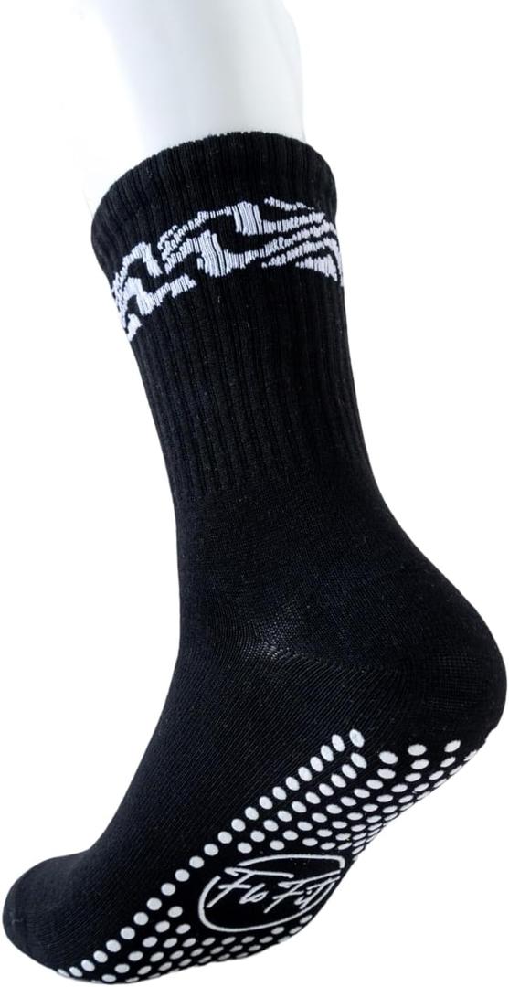 FloFit Non-Slip Pilates Socks for Women with Grips – Barre, Yoga, Workout, Studio Grip Socks – Toeless, Breathable, Anti-Skid (US, Alpha, One Size, Regular, Regular, Black)