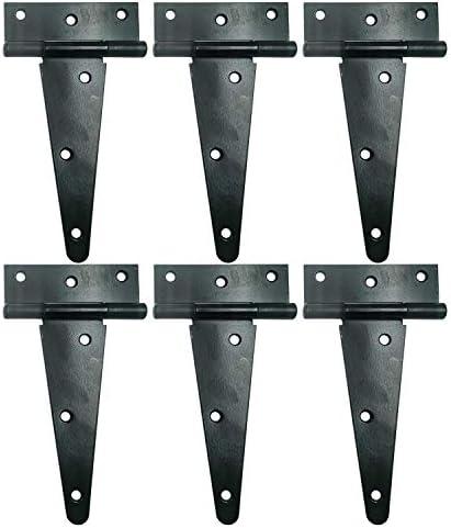 HLMOptimo Heavy Duty T Hinge Tee Hinge T Strap Hinge Shed Hinge Gate Hinge Barn Hinge Fence Hinge Door Hinge Wrought Rustproof All Size Black (6 pcs, 6 inch