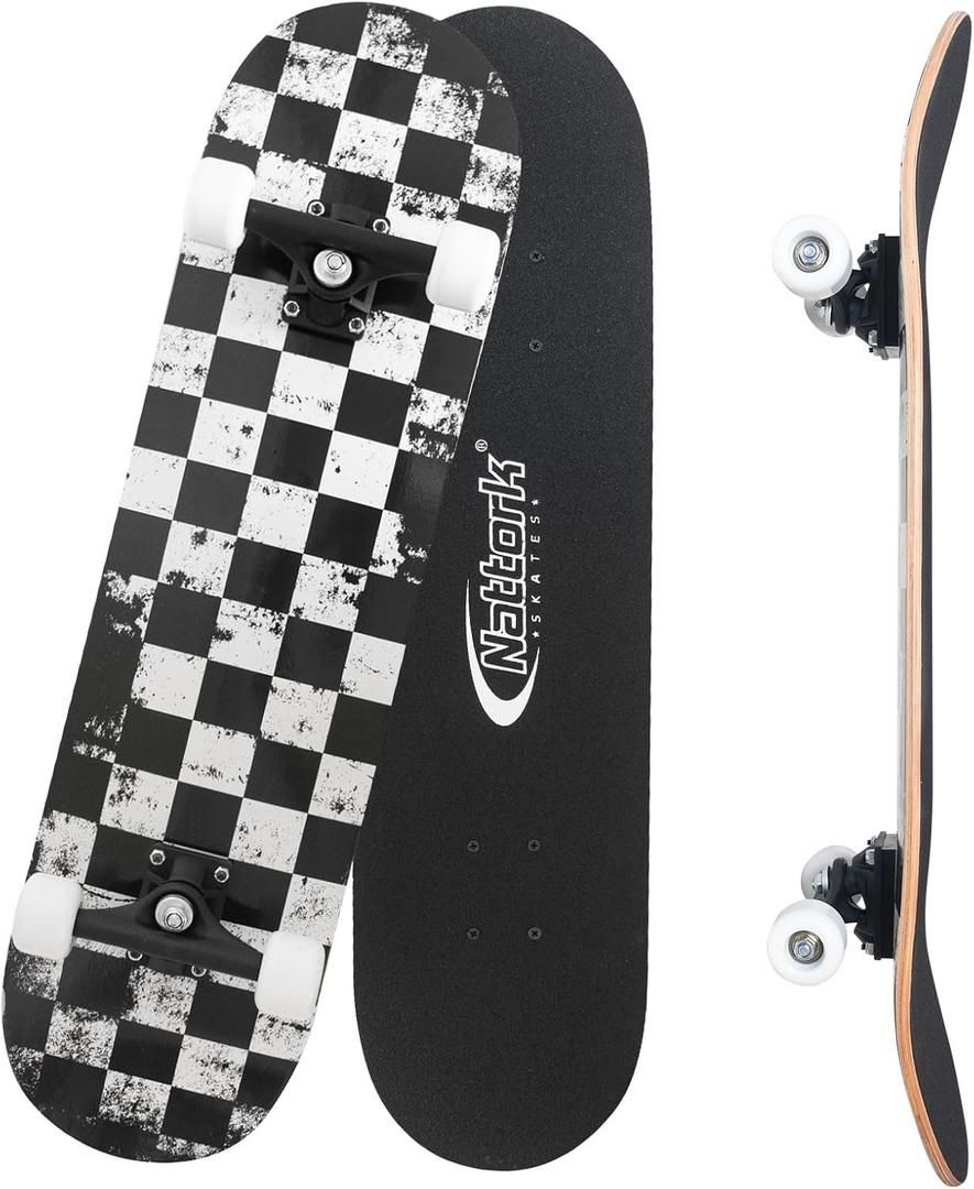 Nattork 31 Inch Complete Skateboard, Standard Skateboards for Beginners, Wood 9 Layer Canadian Maple Trick Skate Boards for Boys Girls Youth Teens Adults