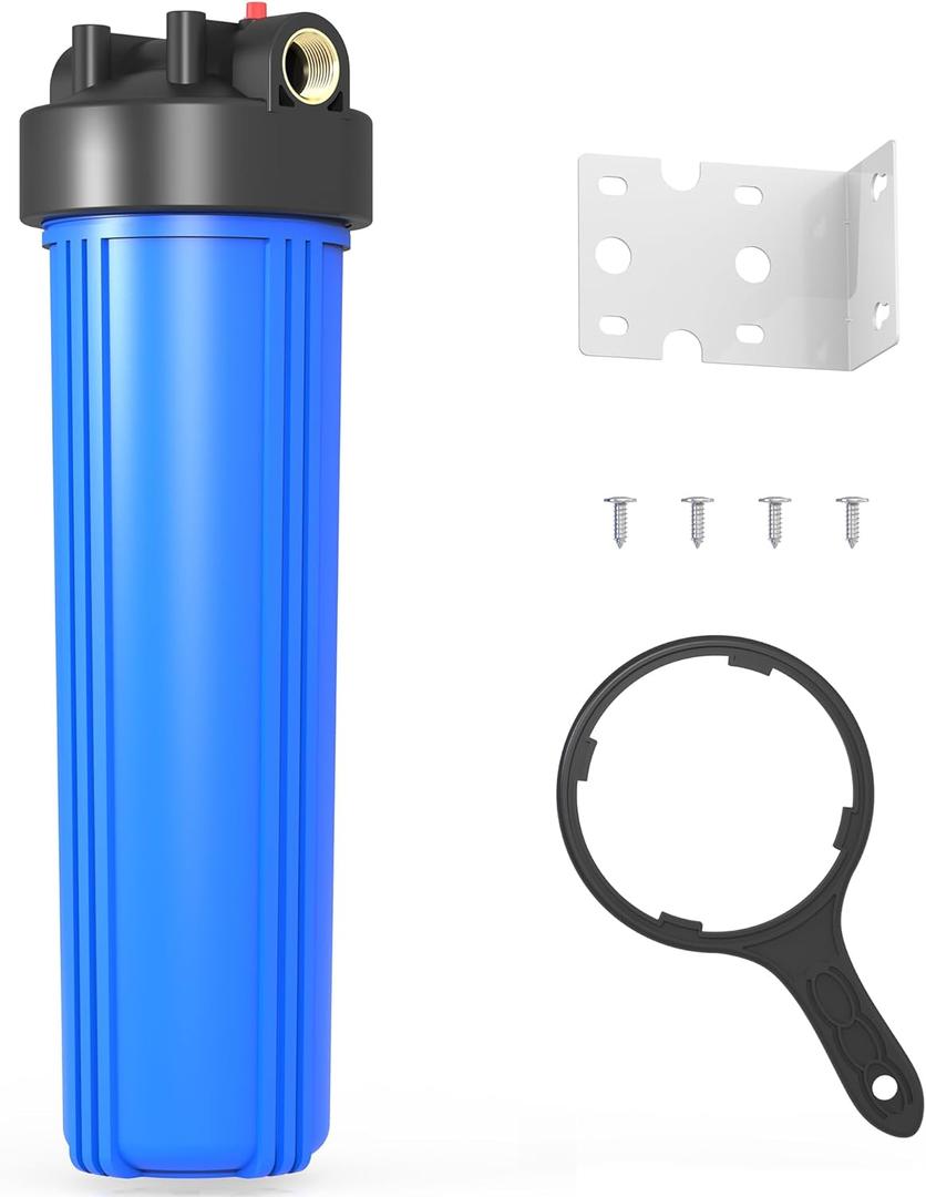 WHB20 20"x4.5" Whole House Water Filter Housing, Fit Sediment etc Filters for Well and City Water, Big Filter Blue Pre-Filtration System for Home, 1" NPT Port, Pressure Release