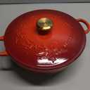 Le Creuset Enameled Cast Iron Holly Collection Soup Pot, 4.5 qt., Cerise with Gold Knob