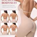 SHAPSHE Backless Shapewear Strapless Deep U Plunge Bodysuit for Women Built In Bra Tummy Control Low Back Body Shaper (Beige, M)