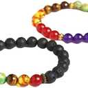 Men's Tiger Eye Bracelet 8MM Natural Gemstone Beads Bracelet Set Stretch Lava Bracelet Adjustable Couple Beaded Bracelet Gift for Men and Women