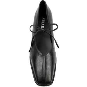 Lace up Ballet Flats Women Square Toe Mary Jane Flats Bow Slip On Comfortable Ballerina Shoes (7, Black)