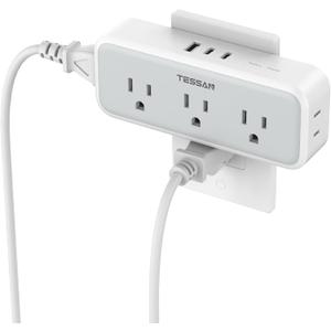 Multi Plug Outlet Extender, Wall Charger, TESSAN Multiple Plug Surge Protector, 5 Outlets and 3 USB (2 USB C), Electrical Power Expander with Surge Protector Spaced for Home Office Dorm Room (Gray)