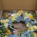Faux Silk Flower Spring Summer Easter Wreath 24-26" for Front Door – White Ranunculus Yellow Daisy Blue Hydrangea Green Eucalyptus Leaves – Farmhouse Front Porch Wreath, Outdoor Indoor Use