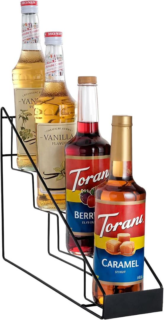 Mustry Coffee Syrup Rack for Coffee Bar Accessories, Fits with Torani and Monin Syrup, Coffee Bar Organizer Holds 4 Bottles