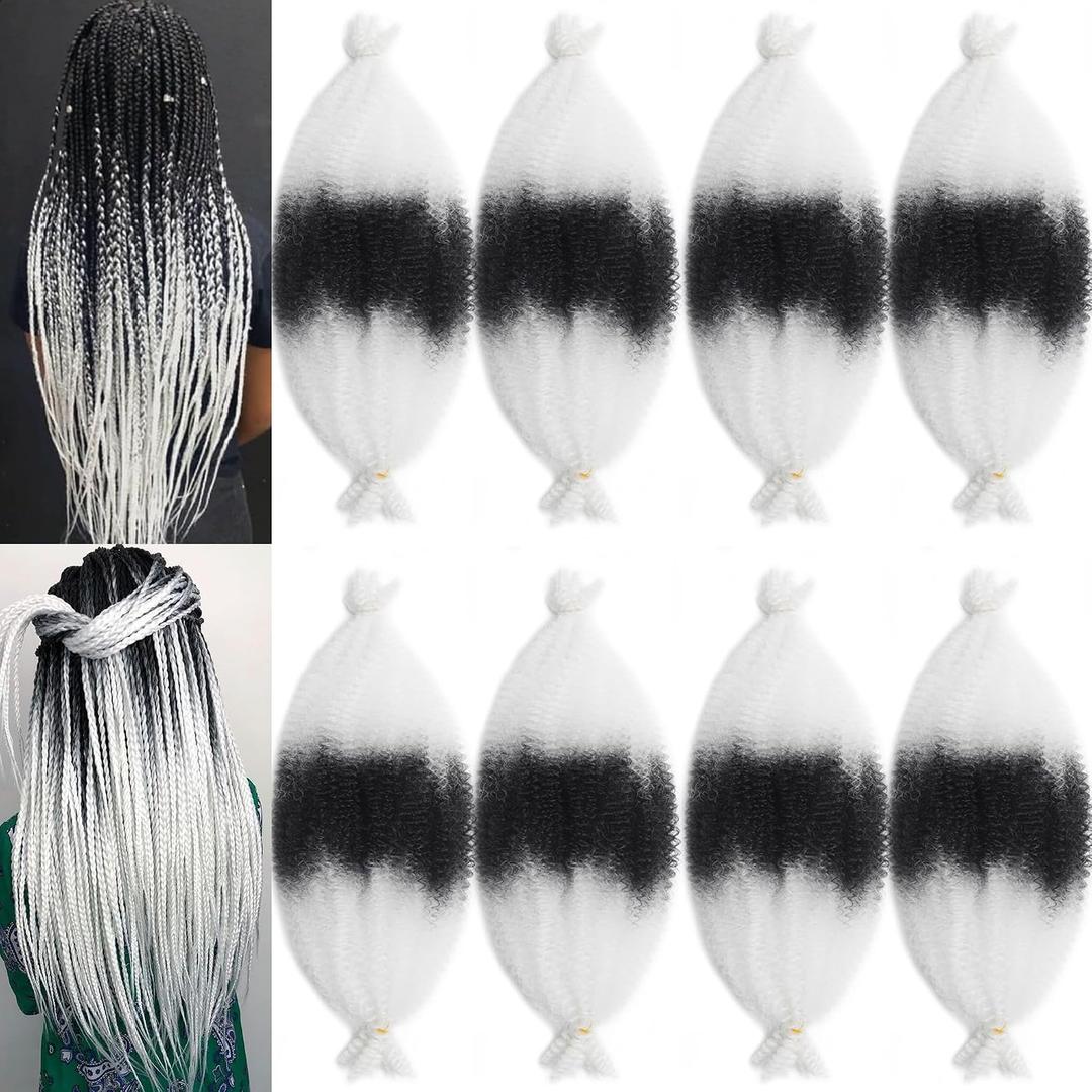 Marley Twist Braiding Hair 8 Packs Springy Afro Twist Hair 16 inch Pre-Separated Braiding Hair for Distressed Faux Locs Spring Twist Hair Extensions for Women (Black and white, 16 Inch (Pack of 8))