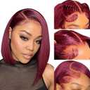 EQ DUOUPA 99j Burgundy Bob Wig Human Hair 13x4 Lace Front Wigs Pre Plucked 180 Density Short Bob Wig Human Hair 10 Inch