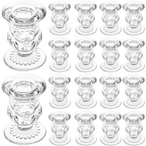 18Pcs Glass Taper Candle Holders Bulk Clear Crystal Candle Stick Candle Holders Elegant Tapered Candlestick Holders Bulk Glass Candlestick for Table Centerpiece Wedding Party Christmas Thanksgiving (Transparent)