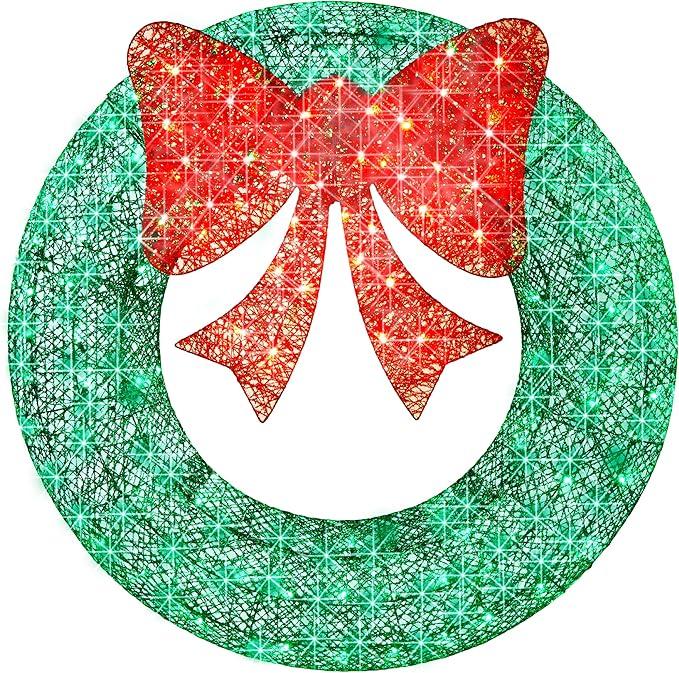 Best Choice Products 48in Pre-Lit Outdoor Christmas Wreath Decoration, LED Metal Holiday Decor for Home w/ 140 Lights, Bow - Green/Red