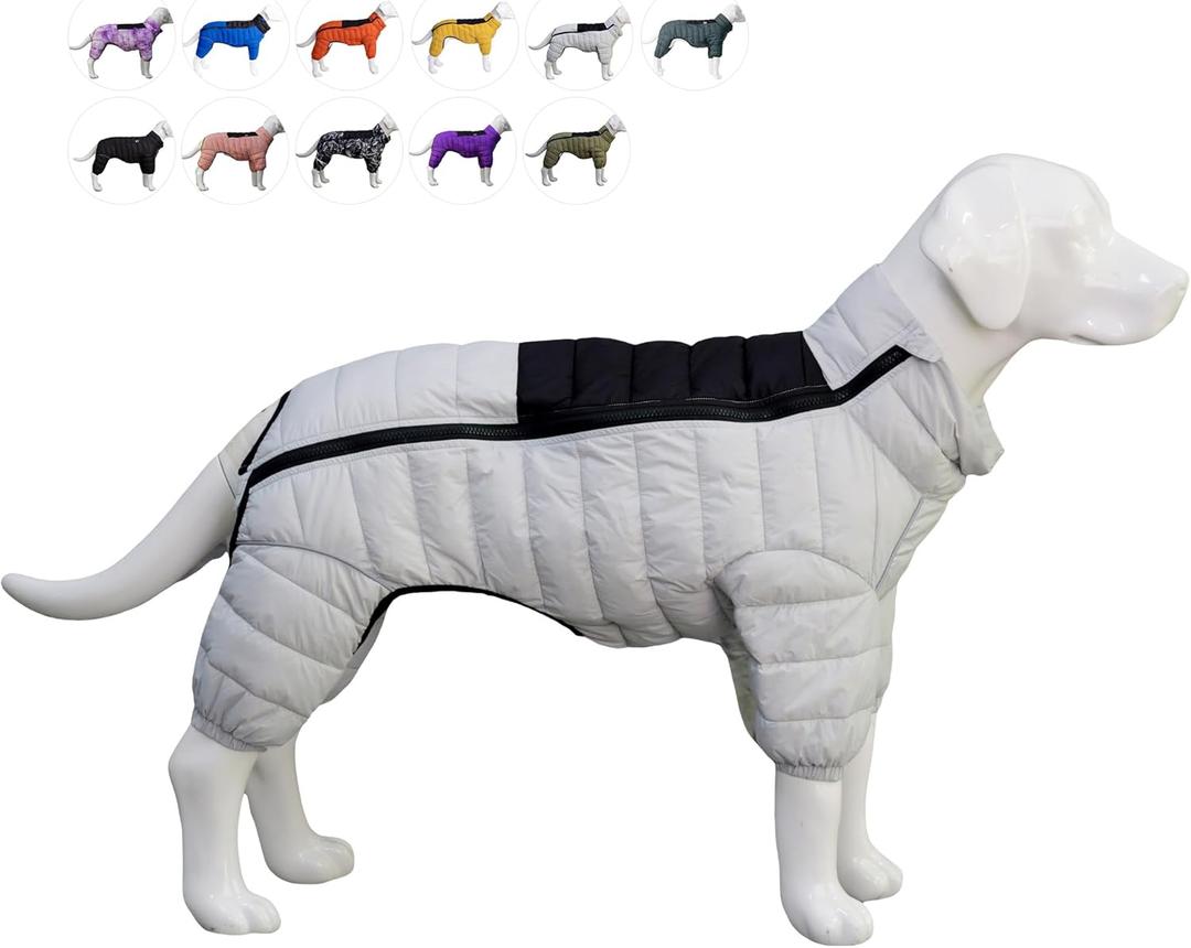 Warm Dog Jacket, 4-Legs Covered Waterproof Windproof Reflective Vest, Zippered Adjustable Outdoor Snow Jacket for Small to XXXL Dogs, Off White (3XL (22inch Back))