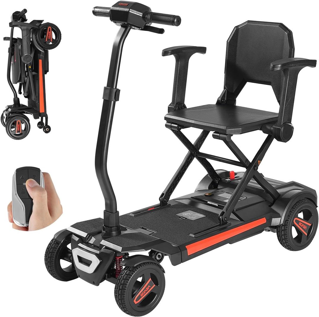 VEVOR Auto-Folding Mobility Scooter for Seniors & Adults, Airline Approved 4-Wheel Electric Scooter with Dual Front Suspension & Removable Batteries, Long Range 4 MPH, Lightweight Foldable for Travel