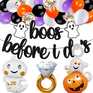 3 x 36 PCS Boos Before I Do's Halloween Party Decorations Engagement Banner Ring Pumpkin Ghost Balloon Wedding Bachelorette Theme Men Women Bridal Shower Party Supplies