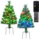 Outdoor Pathway Christmas Trees, 2-Pack 28.5Inch RGB Color Changing Pre-Lit Smart Artificial Pine Tree with Cones, Remote&App Control, Outdoor Christmas Decorations for Porch Yard Walkway
