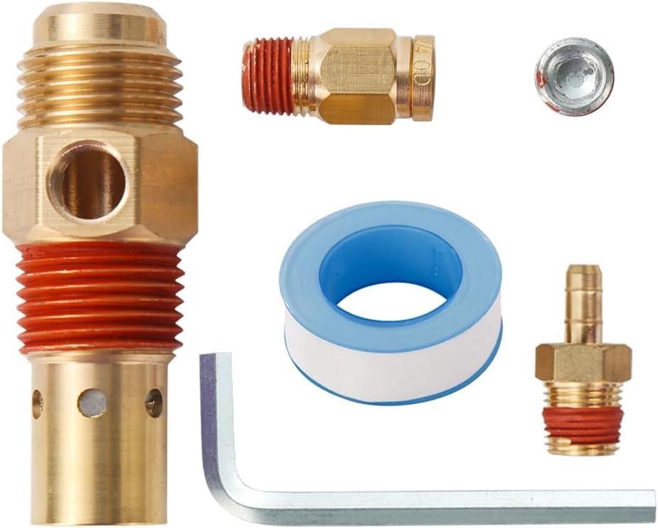 4PC Air Compressor Replacement Parts Brass G1/2" flare x 1/2 Inch MNPT Compressor in Tank Check Valve Kit with Three Different Unloader Tube Fittings 20 SCFM