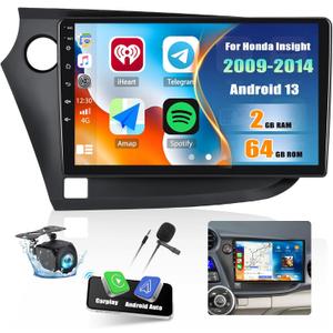 2G+64G Car Radio for Honda Insight 2009-2014 with Wireless Carplay Android Auto,9 inch Touchscreen Car Stereo Radio Support Mirror Link WiFi GPS Navigation Bluetooth FM RDS EQ SWC Backup Camrea